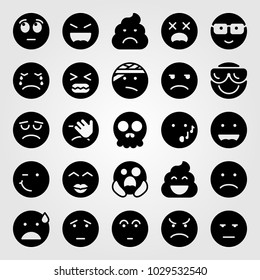 Emotions vector icon set. unamused, sad, injured and nerd