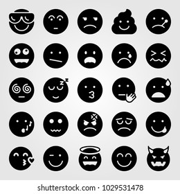 Emotions vector icon set. valentines day, kiss, wink and unamused