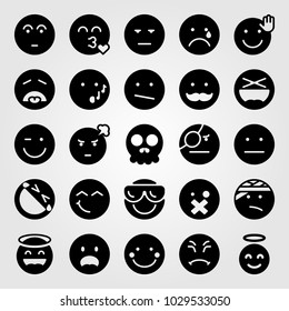 Emotions vector icon set. valentines day, wink, angry and grumpy