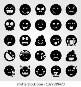 Emotions vector icon set. valentines day, wink, dislike and shy