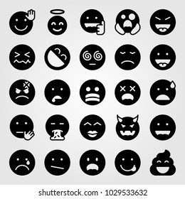 Emotions vector icon set. valentines day, puking, tongue and devil