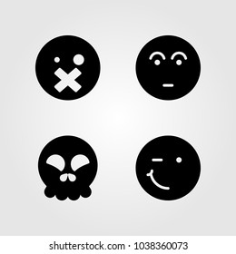 Emotions vector icon set. wink, smile, silent and skull