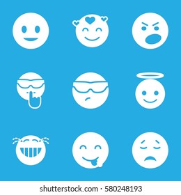 Emotions vector icons. Set of 9 Emotions filled icons such as smiling emote, crying emot