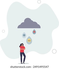 Emotions and weather as unpredictable feelings impact Fast psychological mood change with various facial expressions inside raindrops.flat design.illustration with people.