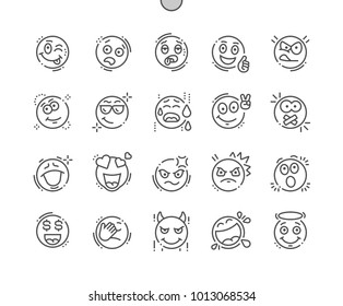 Emotionen Gut gestaltete Pixel Perfect Vector Thin Line Icons 30 2x Grid für Web Graphics und Apps. Einfaches Minimal-Piktogramm