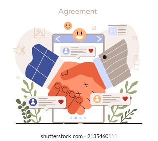 Emotive content creation. Agreement as a publication response. Blog promotion guidance. How to attract the audience to your blog. Visual content tips. Digital advertising. Flat vector illustration