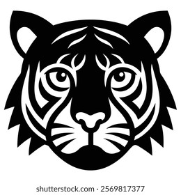 Emotive Tiger Face Silhouette for Artistic Design