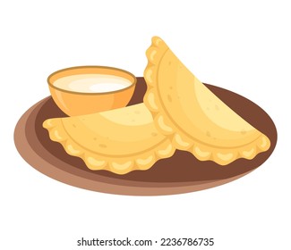 Empanada. Baking stuffed. Latin American dish. Vector illustration.