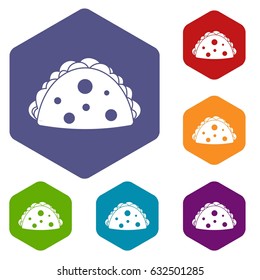 Empanada or calzone icons set hexagon isolated vector illustration
