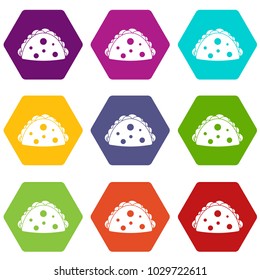 Empanada, cheburek or calzone icon set many color hexahedron isolated on white vector illustration