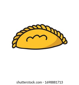 empanada doodle icon, stuffed bread or pastry baked or fried in many countries of Latin America, vector illustration