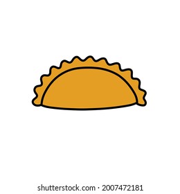 empanada doodle icon, stuffed bread or pastry baked or fried in many countries of Latin America, vector illustration