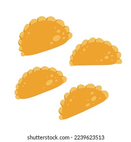 Empanada icons set. Flat simple vector of Spanish fried patty or cheburek. Isolated elements on white background