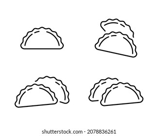 Empanada linear icons set. Outline simple vector of Spanish fried patty or cheburek. Contour isolated pictogram on white background