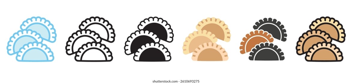 Empanada multi style, mini illustration icon set. outline, flat, glyph, line color, UI, UX, app and web, digital or print. vector EPS 10 related to street food, food festival.