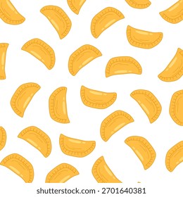 Padrão Sem Costura Empanada. Plano de fundo padrão sem emenda empanada. Fast food tradicional latino-americano e espanhol. Perfeito para marca de restaurante, design de menu, embalagem, impressões têxteis, papel de parede