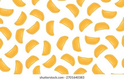 Padrão Sem Costura Empanada. Plano de fundo padrão sem emenda empanada. Fast food tradicional latino-americano e espanhol. Perfeito para marca de restaurante, design de menu, embalagem, impressões têxteis, papel de parede