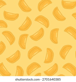 Padrão Sem Costura Empanada. Plano de fundo padrão sem emenda empanada. Fast food tradicional latino-americano e espanhol. Perfeito para marca de restaurante, design de menu, embalagem, impressões têxteis, papel de parede