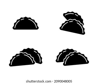 Empanada silhouette icons set. Black simple vector of Spanish fried patty or cheburek. Contour isolated pictogram on white background