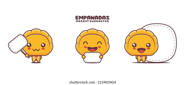 Empanadas cartoon illustration, with blank board banner, isolated on a white background.