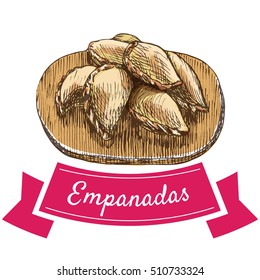 Empanadas colorful illustration. Vector illustration of Spanish cuisine.