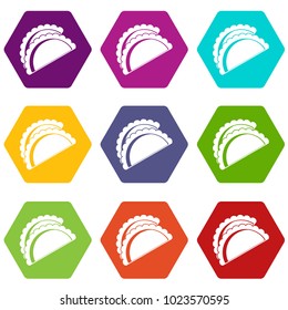 Empanadas de pollo icon set many color hexahedron isolated on white vector illustration