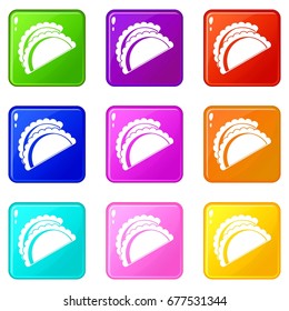 Empanadas de pollo icons of 9 color set isolated vector illustration