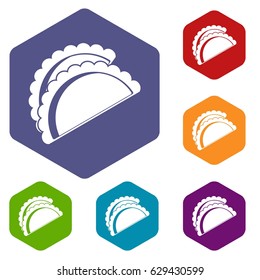 Empanadas de pollo icons set hexagon isolated vector illustration