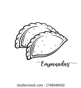 Empanadas or fried pie outline vector illustration. Typical Latino America and spanish fast food. Empanada in cartoon style close-up for cafe fast food design.