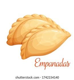 Empanadas or fried pie vector illustration. Typical Latino America and spanish fast food. Empanada in cartoon style close-up for cafe fast food design.