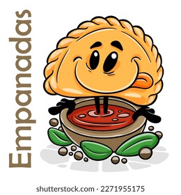 Empanadas. Funnny cartoon character. Vector isolated background 