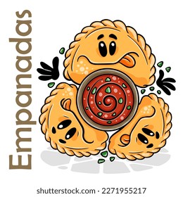 Empanadas. Funnny cartoon character. Vector isolated background 