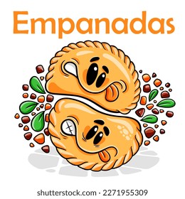 Empanadas. Funnny cartoon character. Vector isolated background 