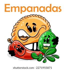 Empanadas. Funnny cartoon character. Vector isolated background 