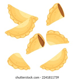 Empanadas with meat filling set. Mexican traditional food. Isolated on white background. Vector illustration.