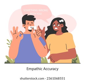 Empathic accuracy. Deep understanding of emotions, sympathy and compassion. Emotional support or comfort, friendship connection. Flat vector illustration