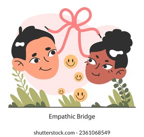 Empathic bridge. Deep understanding of emotions, sympathy and compassion. Emotional support or comfort, friendship connection. Flat vector illustration