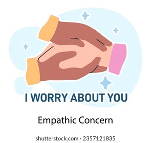 Preocupación empática. Profunda comprensión de las emociones, simpatía y compasión. Apoyo emocional o consuelo de carácter triste y angustiado, conexión de amistad. Ilustración vectorial plana