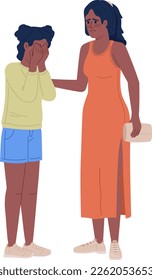 Empathic mother trying to comfort crying daughter semi flat color vector characters. Editable figures. Full body people on white. Simple cartoon style illustration for web graphic design and animation