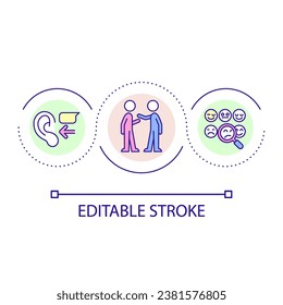 Empathic skills in communication loop concept icon. Emotional intelligence abstract idea thin line illustration. Listening carefully. Isolated outline drawing. Editable stroke. Arial font used