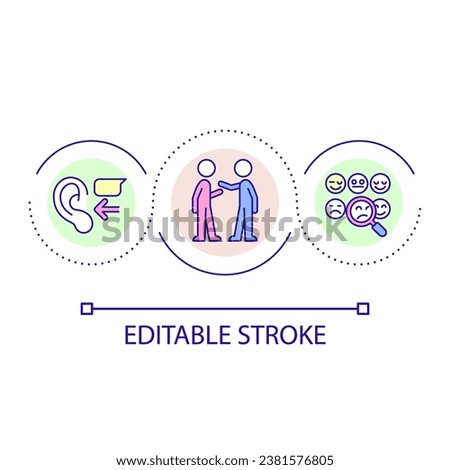 Empathic skills in communication loop concept icon. Emotional intelligence abstract idea thin line illustration. Listening carefully. Isolated outline drawing. Editable stroke. Arial font used
