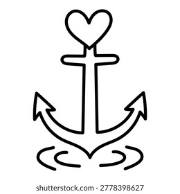 Empathy anchor icon, Emotional stability and support concept for mental health and grounding, Heart and anchor symbol for steadfast reliability and emotional connection