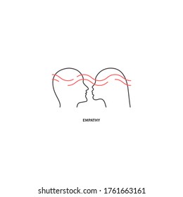 Empatía entre el hombre y la mujer. Perfiles y olas masculinos y femeninos. Icono de vector mínimo
