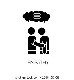 Empathy black glyph icon. Strong emotional bond, interpersonal understanding, friendship silhouette symbol on white space. Mutual support and solidarity. Vector isolated illustration