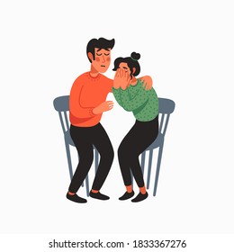 Empathy. Empathy And Compassion Concept - Young Man Comforting Crying Woman. Helping Hand Or Psychological Care. Vector Illustration In Flat Cartoon Style On White Background.