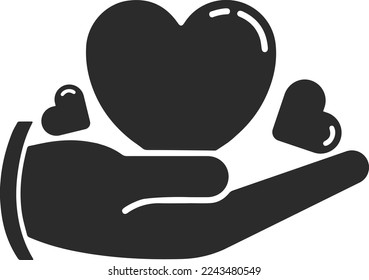 Empathy and compassion icon, affection icon black vector