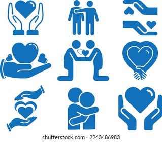 Empathy and compassion icon set, affection icon set black vector