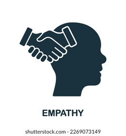 Empathy and Compassion Silhouette Icon. Human Head and Agreement Handshake Glyph Pictogram. Solidarity, Emotional Solace Solid Sign. Intellectual Process Symbol. Isolated Vector Illustration.