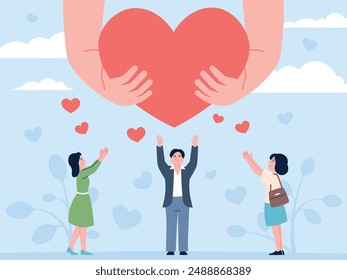 Empathy concept. Emotional support and helping. Psychotherapy in relationship and life. Sympathy love and feels, people with hearts recent vector scene