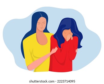 Empathy concept,   Friend support a girl comforts her best friend compassion and kindness from stress and depression Vector illustration.